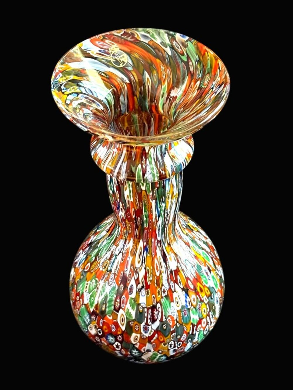 RARE Vtg VECCHIA‎ MURANO VR MILLEFIORI Art Glass Vase Orig. Sticker 10.25"